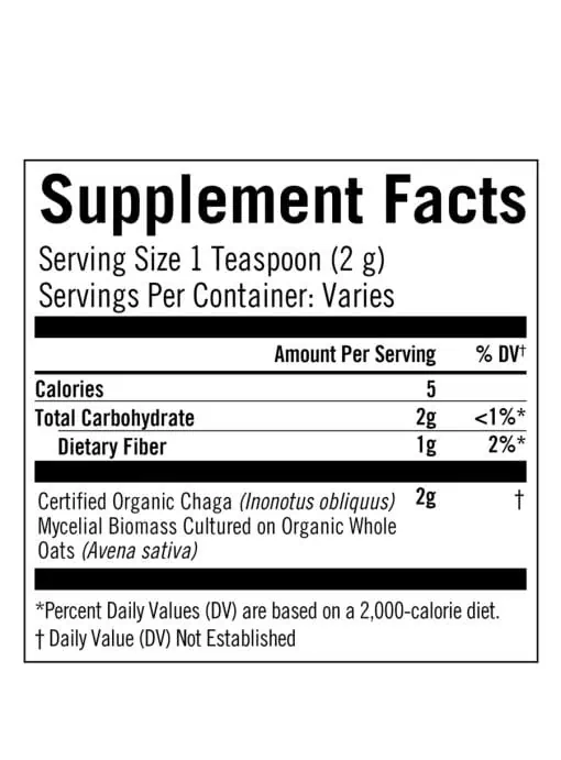 Om Organic Chaga Mushroom Powder - A superfood powder for antioxidant and immune support.
