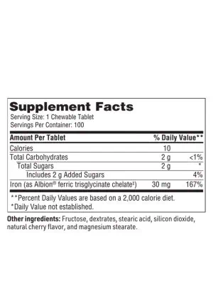 Chewable Iron Chelate - 30 mg of Ferrochel® chelated iron in a gentle, non-constipating formula.