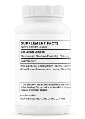 Chromium Picolinate Essential mineral that supports healthy blood sugar levels and helps lessen carbohydrate cravings