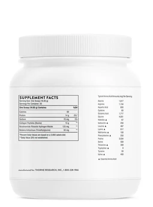 Thorne Collagen Fit (16.9 oz Unflavored) - Collagen peptides with Nicotinamide Riboside for joint, skin, and muscle recovery.