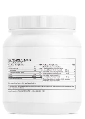 Thorne Collagen Plus - A collagen powder with ceramides, NR, and antioxidants for skin, hair, and nail health.