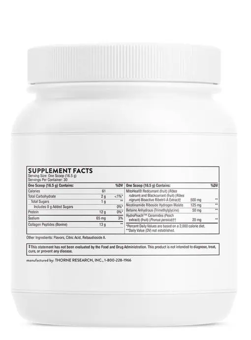 Thorne Collagen Plus - A collagen powder with ceramides, NR, and antioxidants for skin, hair, and nail health.