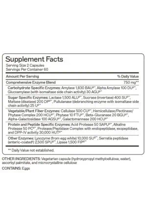 Complete Enzymes Broad-spectrum enzyme blend that helps break down gluten, proteins, carbs, sugars, fats, and more