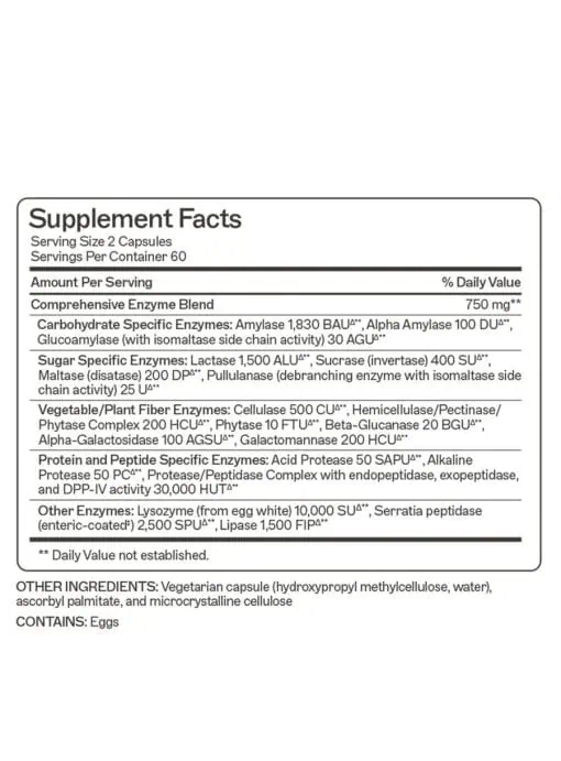 Complete Enzymes Broad-spectrum enzyme blend that helps break down gluten, proteins, carbs, sugars, fats, and more