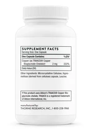 Thorne Copper Bisglycinate - Highly absorbable chelated copper supplement for heart, skin, and bone health.