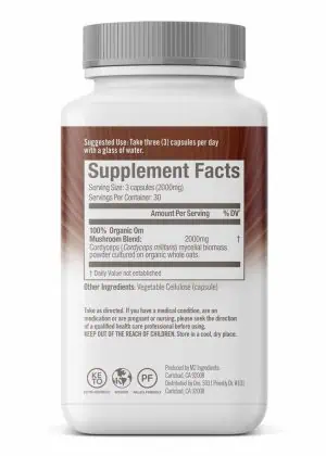 Om Organic Cordyceps Mushroom Superfood Capsules (90 count) - Supplement for energy, stamina, and oxygen uptake.
