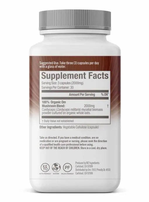Om Organic Cordyceps Mushroom Superfood Capsules (90 count) - Supplement for energy, stamina, and oxygen uptake.