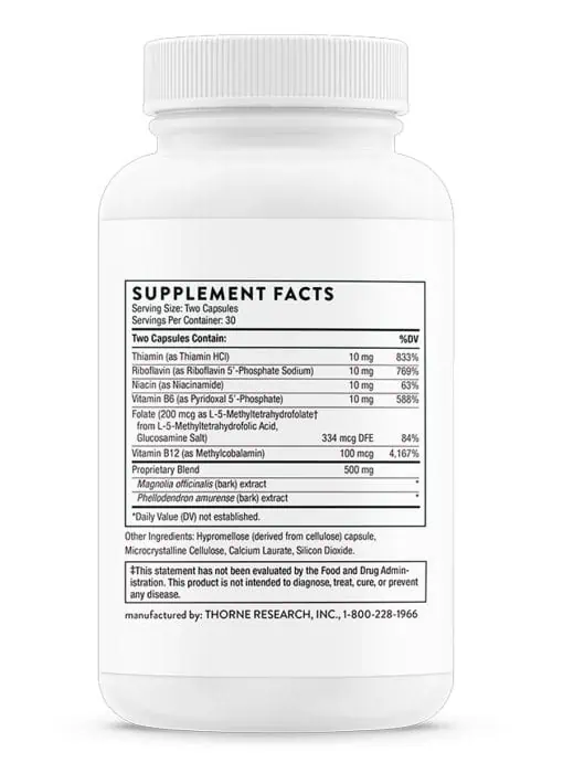 Thorne Craving and Stress Support (Relora® Plus) - A botanical and B-vitamin blend for stress, mood, and cortisol support.