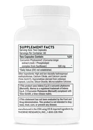 Thorne Meriva-SF (120 capsules) - sustained-release curcumin phytosome for joint, liver, and GI support.