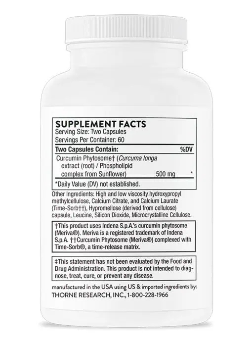 Thorne Meriva-SF (120 capsules) - sustained-release curcumin phytosome for joint, liver, and GI support.