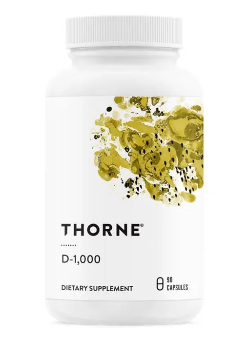 Thorne D-1,000 (90 Capsules) - Vitamin D3 1000 IU supplement for daily immune and bone support.