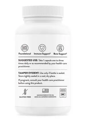 Thorne D-1,000 (90 Capsules) - Vitamin D3 1000 IU supplement for daily immune and bone support.