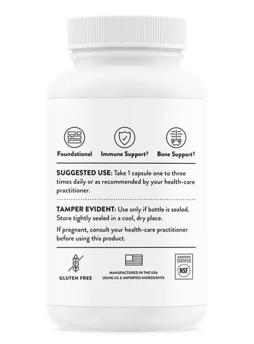 Thorne D-1,000 (90 Capsules) - Vitamin D3 1000 IU supplement for daily immune and bone support.