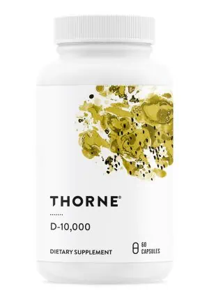 Thorne D-10,000 (60 Capsules) - Vitamin D3 10000 IU supplement for clinical-level immune and bone support.