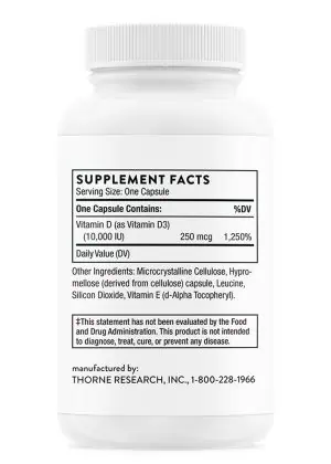 Thorne D-10,000 (60 Capsules) - Vitamin D3 10000 IU supplement for clinical-level immune and bone support.
