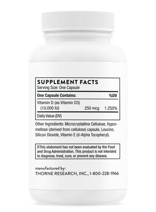 Thorne D-10,000 (60 Capsules) - Vitamin D3 10000 IU supplement for clinical-level immune and bone support.