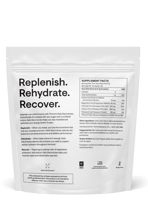 Thorne Daily Electrolytes Blood Orange - Sugar-free electrolyte powder for hydration and muscle recovery.