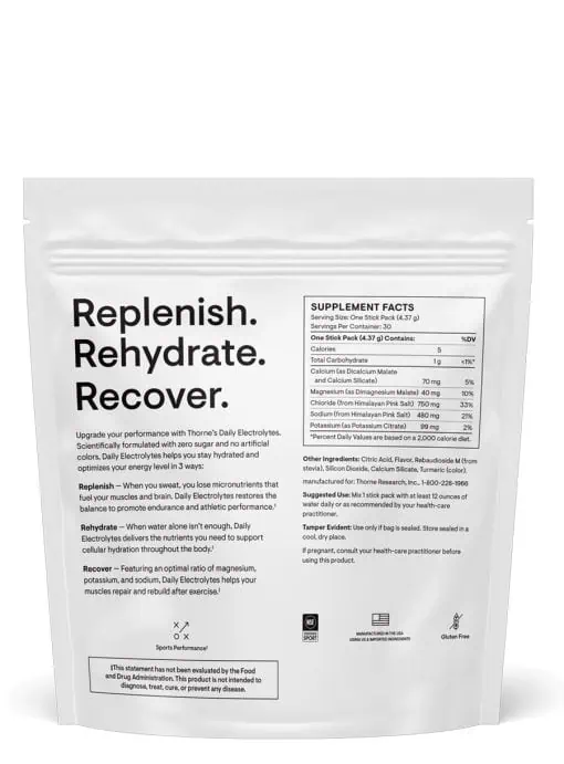 Thorne Daily Electrolytes Blood Orange - Sugar-free electrolyte powder for hydration and muscle recovery.