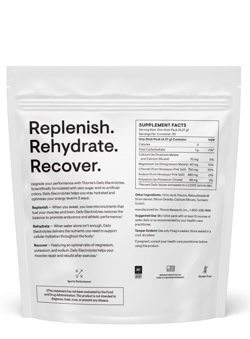 Thorne Daily Electrolytes - Sugar-free mango limeade electrolyte powder for hydration and muscle recovery.