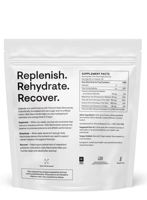 Thorne Daily Electrolytes - Sugar-free mango limeade electrolyte powder for hydration and muscle recovery.