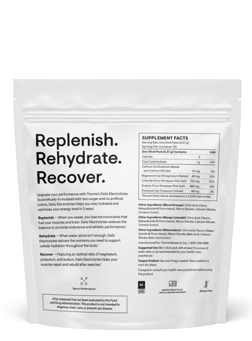Thorne Daily Electrolytes (30 Stick Variety Pack) - sugar-free electrolyte powder for hydration and muscle recovery.