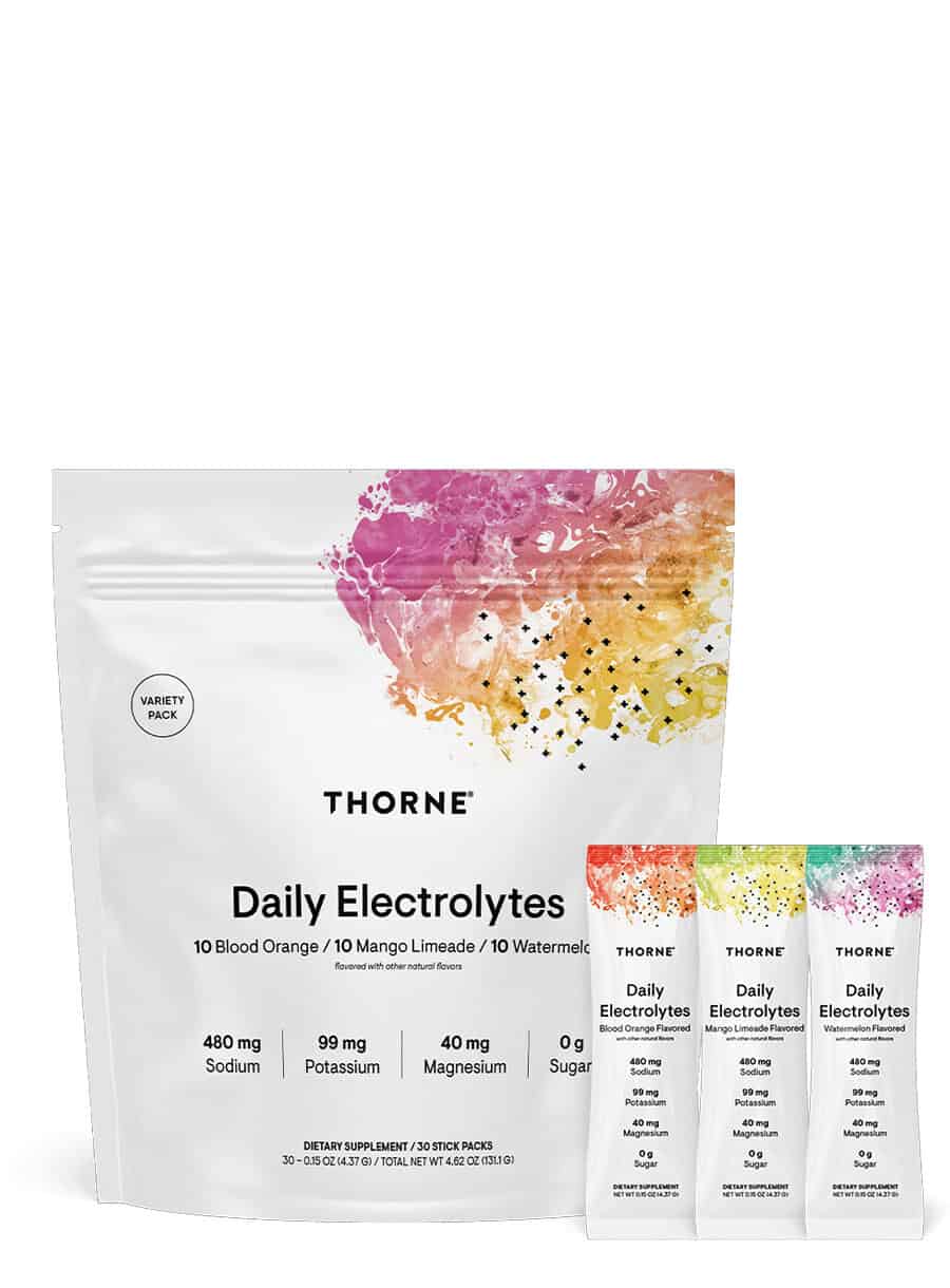 Thorne Daily Electrolytes (30 Stick Variety Pack) - sugar-free electrolyte powder for hydration and muscle recovery.