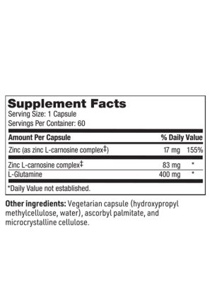 SFI Health EndoZin - Zinc Carnosine and L-Glutamine supplement for gut barrier and digestive comfort.