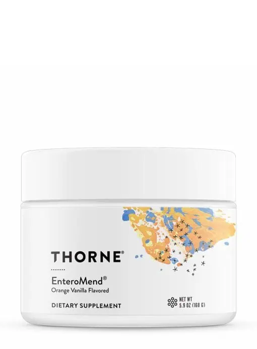 Thorne EnteroMend (5.9 oz Orange-Vanilla) - gut health supplement powder for digestive support.