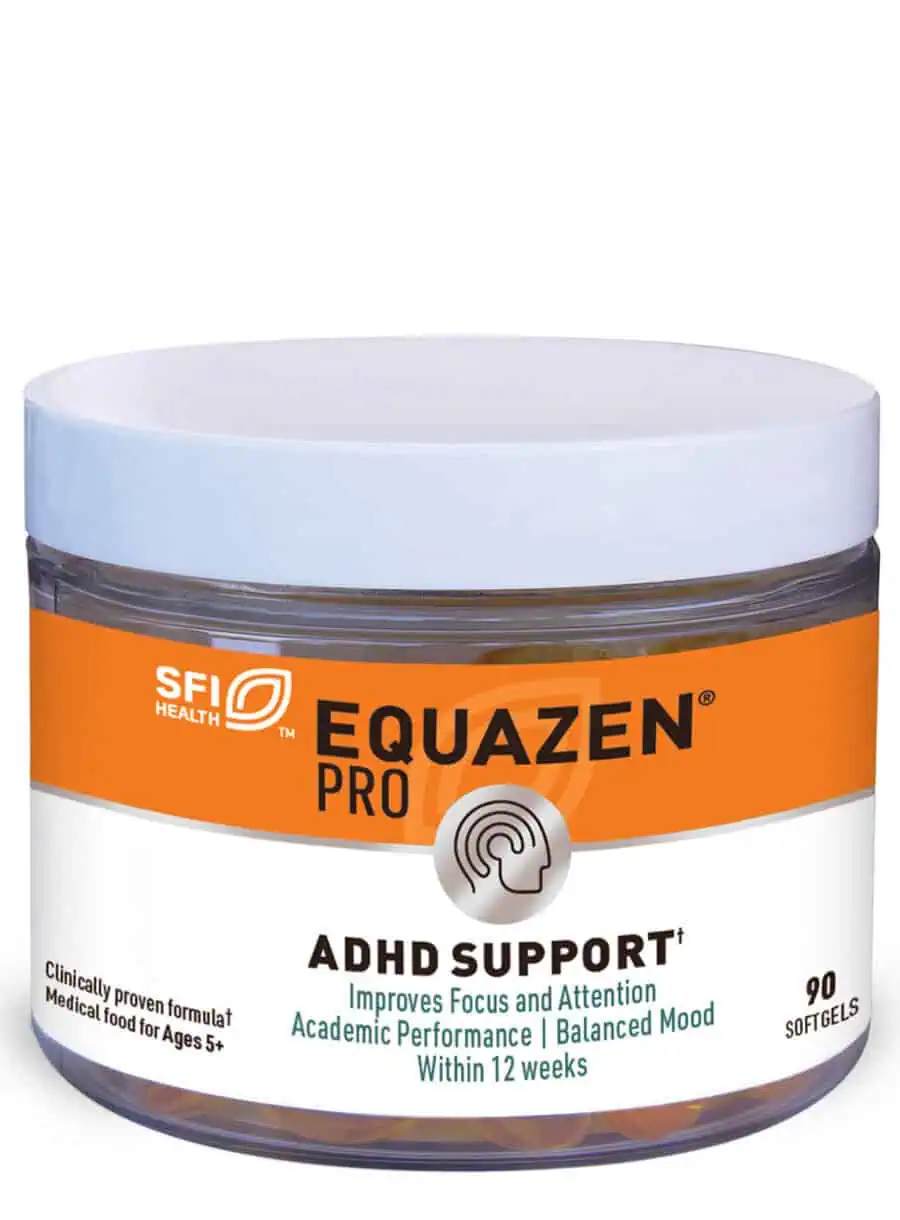 Equazen Pro - A medical food with a 9:3:1 ratio of EPA, DHA, and GLA to support focus and attention in individuals with ADHD.