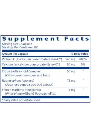Ester-C Bio - A synergistic blend of buffered Vitamin C and bioflavonoids for immune and connective tissue support.