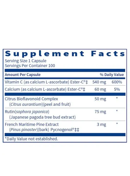 Ester-C Bio - A synergistic blend of buffered Vitamin C and bioflavonoids for immune and connective tissue support.