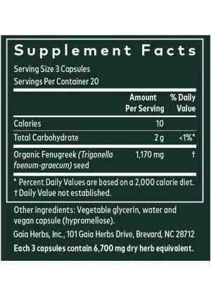 Organic Fenugreek Seed capsules for natural lactation and breast milk production support