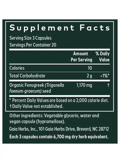 Organic Fenugreek Seed capsules for natural lactation and breast milk production support