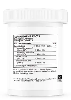 Thorne FloraSport 20B - NSF Certified probiotic for athletic gut health and immune support.