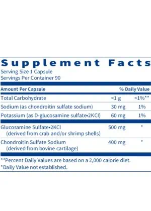 Glucosamine/Chondroitin - A formula with glucosamine sulfate and chondroitin sulfate for joint health.