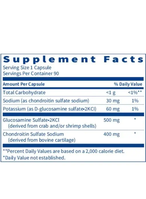 Glucosamine/Chondroitin - A formula with glucosamine sulfate and chondroitin sulfate for joint health.
