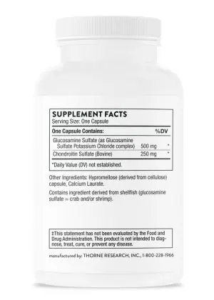 Thorne Glucosamine & Chondroitin (90 Capsules) - Joint support supplement with glucosamine and chondroitin sulfate for cartilage and mobility.