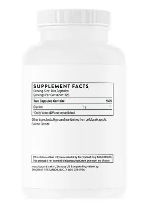 Thorne Glycine (250 Capsules) - 1g amino acid supplement for sleep, stress, and detoxification support.