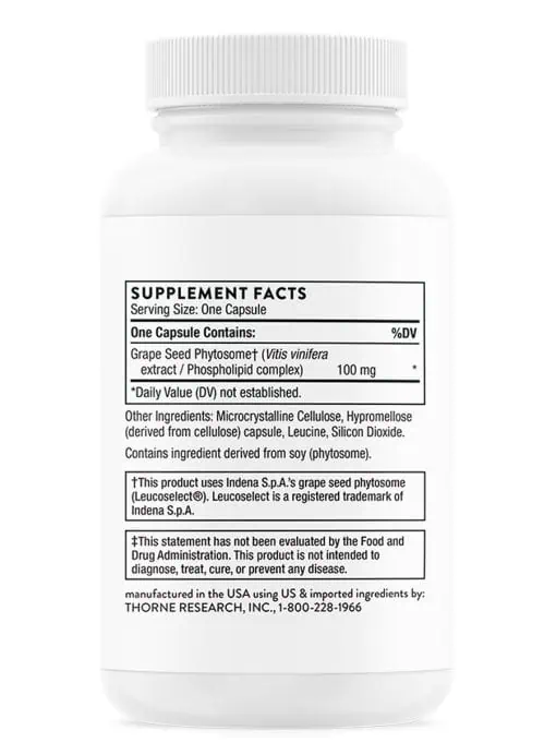 Thorne O.P.C.-100 - A grape seed phytosome supplement for circulation, skin, and antioxidant support.