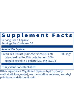 Green Tea Extract - 500mg extract standardized to 95% polyphenols and 250mg EGCG.