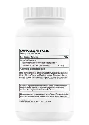 Thorne Green Tea Phytosome (60 Capsules) - decaffeinated EGCG supplement for metabolism and antioxidant support.