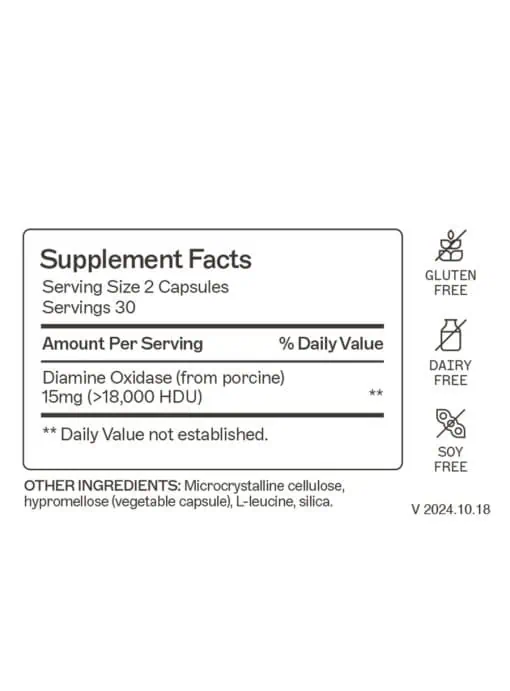 Histazyme A patented enzyme formula that helps break down food-derived histamines in the digestive tract