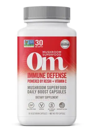 Om Immune Defense Mushroom Superfood Capsules (90 count) - with Reishi, Turkey Tail, and Vitamin C for immune support.