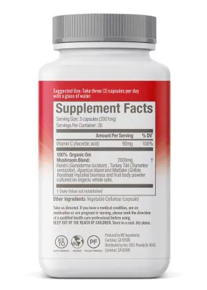 Om Immune Defense Mushroom Superfood Capsules (90 count) - with Reishi, Turkey Tail, and Vitamin C for immune support.