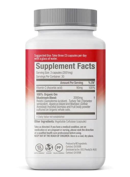 Om Immune Defense Mushroom Superfood Capsules (90 count) - with Reishi, Turkey Tail, and Vitamin C for immune support.