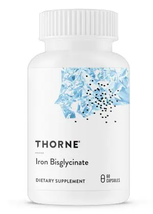 Thorne Iron Bisglycinate for red blood cell formation, energy, and iron deficiency support.