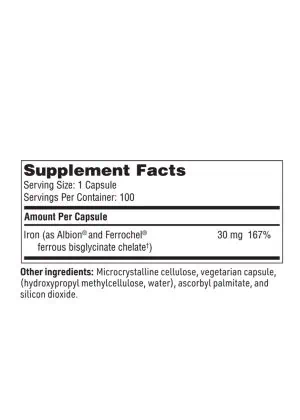 Iron Chelate - 30 mg of Ferrochel® chelated iron for a gentle, non-constipating supplement.