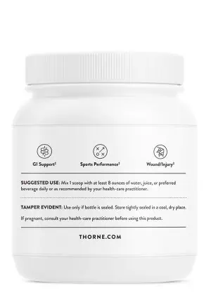 Thorne L-Glutamine Powder (18.7 oz) - NSF Certified amino acid powder for gut health, muscle recovery, and immune support.