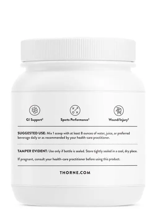 Thorne L-Glutamine Powder (18.7 oz) - NSF Certified amino acid powder for gut health, muscle recovery, and immune support.