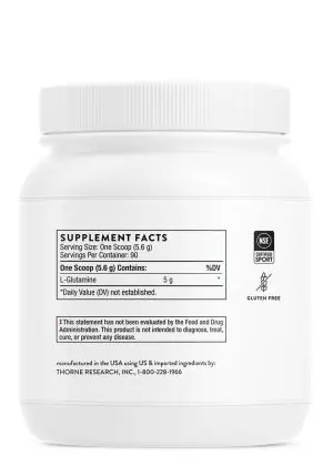 Thorne L-Glutamine Powder (18.7 oz) - NSF Certified amino acid powder for gut health, muscle recovery, and immune support.